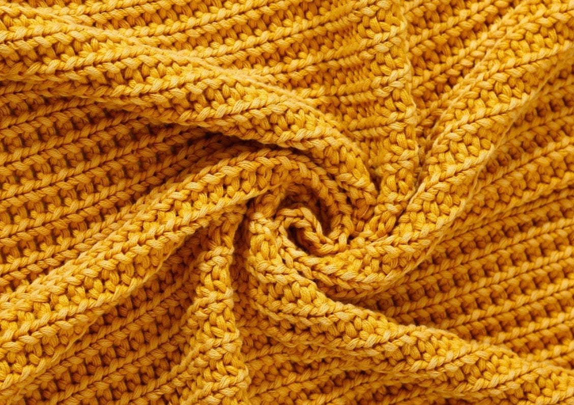 Stylish Cotton Knit Throw Blanket - Mustard