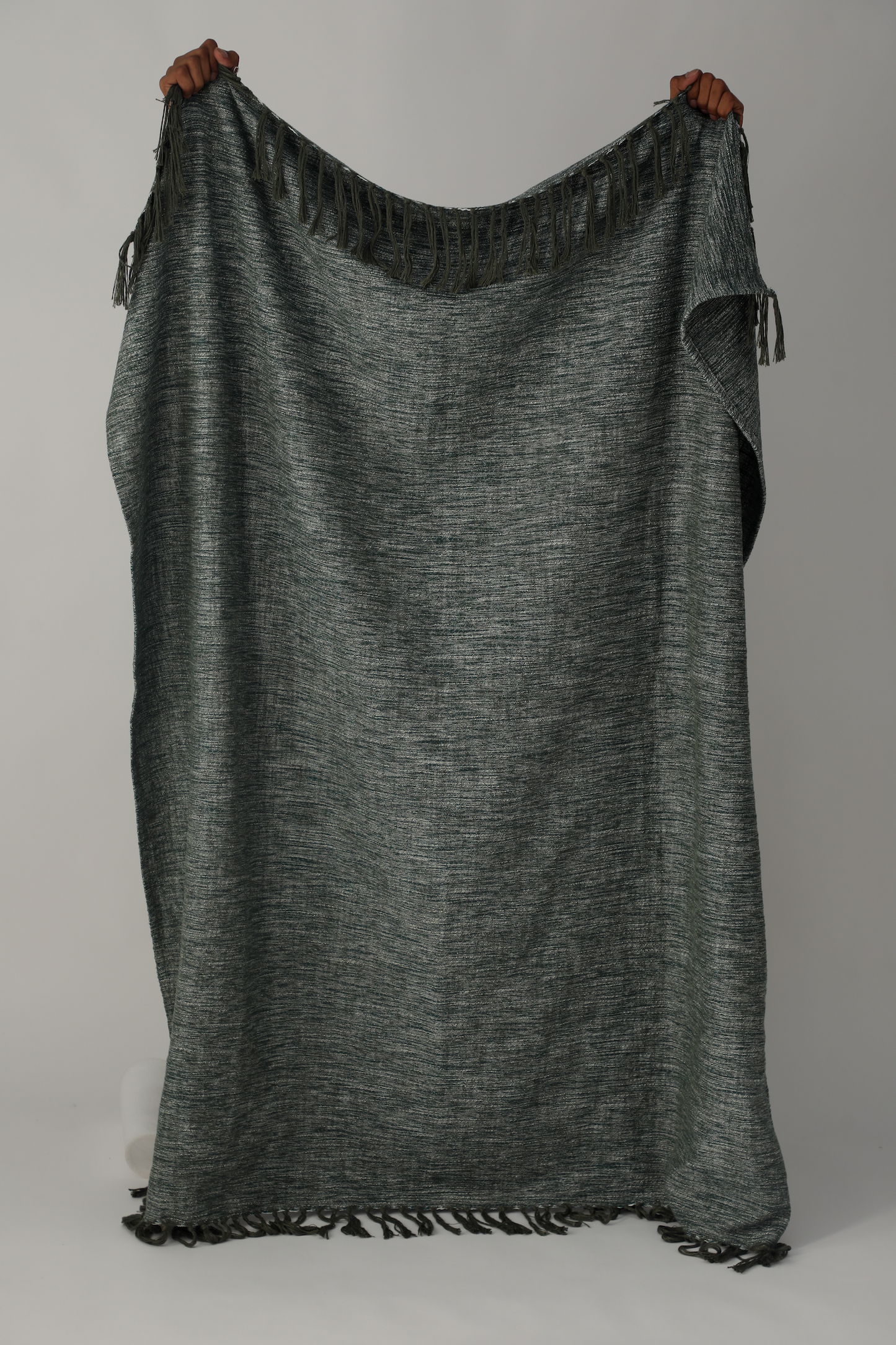 Melange Cotton Throw Blanket Dark Edition - Grey Green