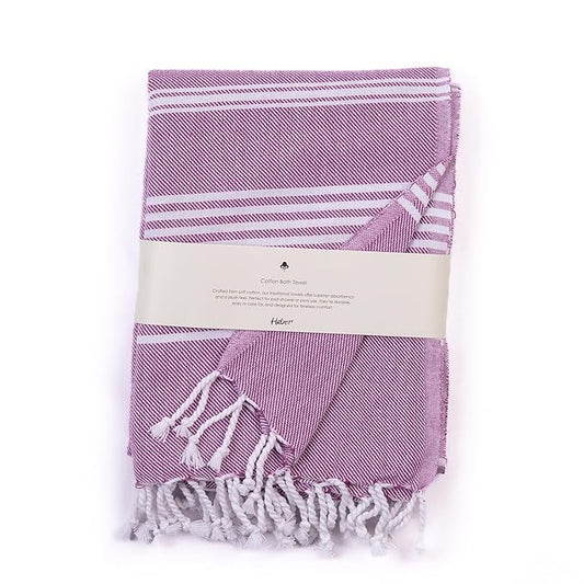 Aura Basic Stripe Cotton Towel | Soft Flat Weave | Bath/Hand/Face/Hair Towel | Quick-Dry & Ultra-Absorbent