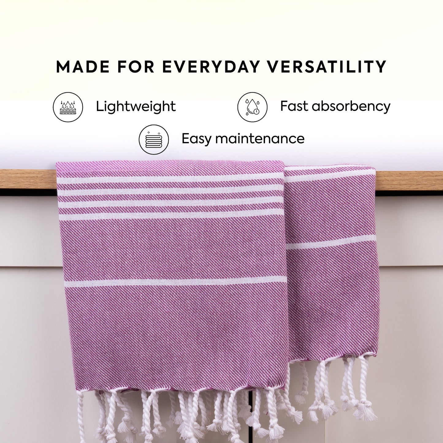Aura Basic Stripe Cotton Towel (Pack of 2) | Soft Flat Weave | Bath/Hand/Face/Hair Towel | Quick-Dry & Ultra-Absorbent