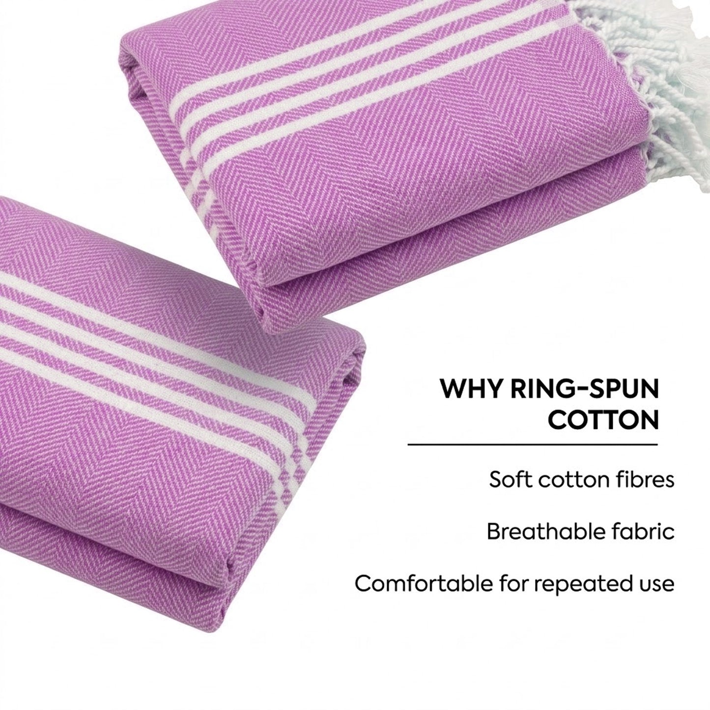 Aura Basic Stripe Cotton Towel (Pack of 2) | Soft Flat Weave | Bath/Hand/Face/Hair Towel | Quick-Dry & Ultra-Absorbent