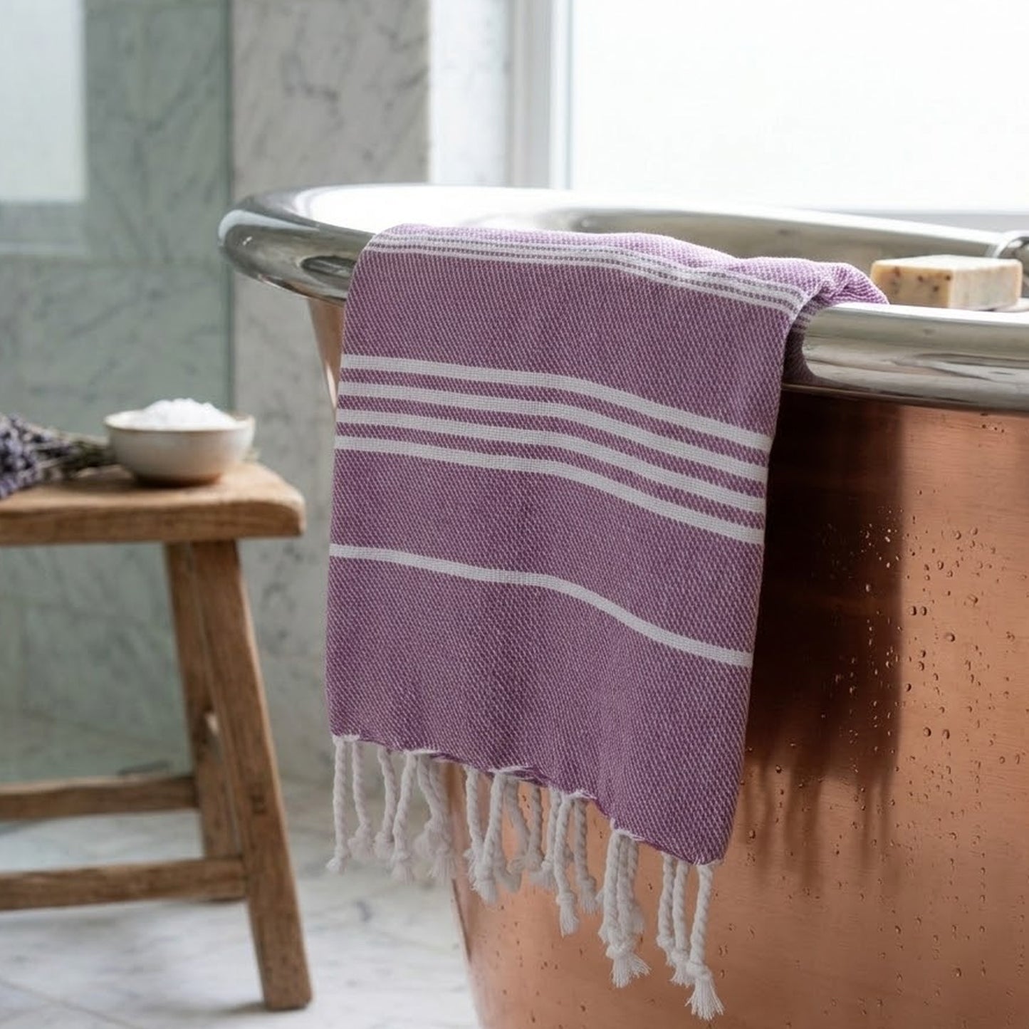 Aura Basic Stripe Cotton Towel (Pack of 2) | Soft Flat Weave | Bath/Hand/Face/Hair Towel | Quick-Dry & Ultra-Absorbent