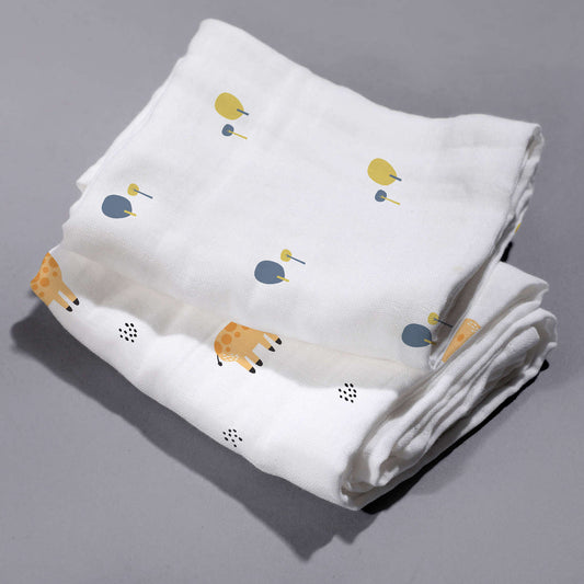 New Organic Cotton Muslin Baby Bath Towels 70 X 70 cm | Giraffe & Forest, Pack of 2