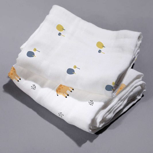 Organic Cotton Muslin Baby Bath Towels 70 X 70 cm | Giraffe & Forest, Pack of 2
