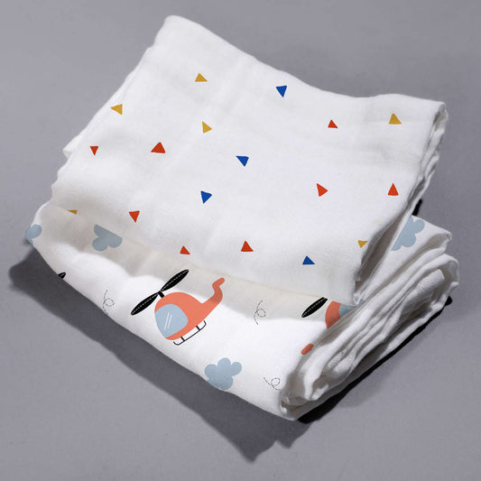 New Organic Cotton Muslin Baby Bath Towels 70 X 70 cm | Chopper & Trio, Pack of 2